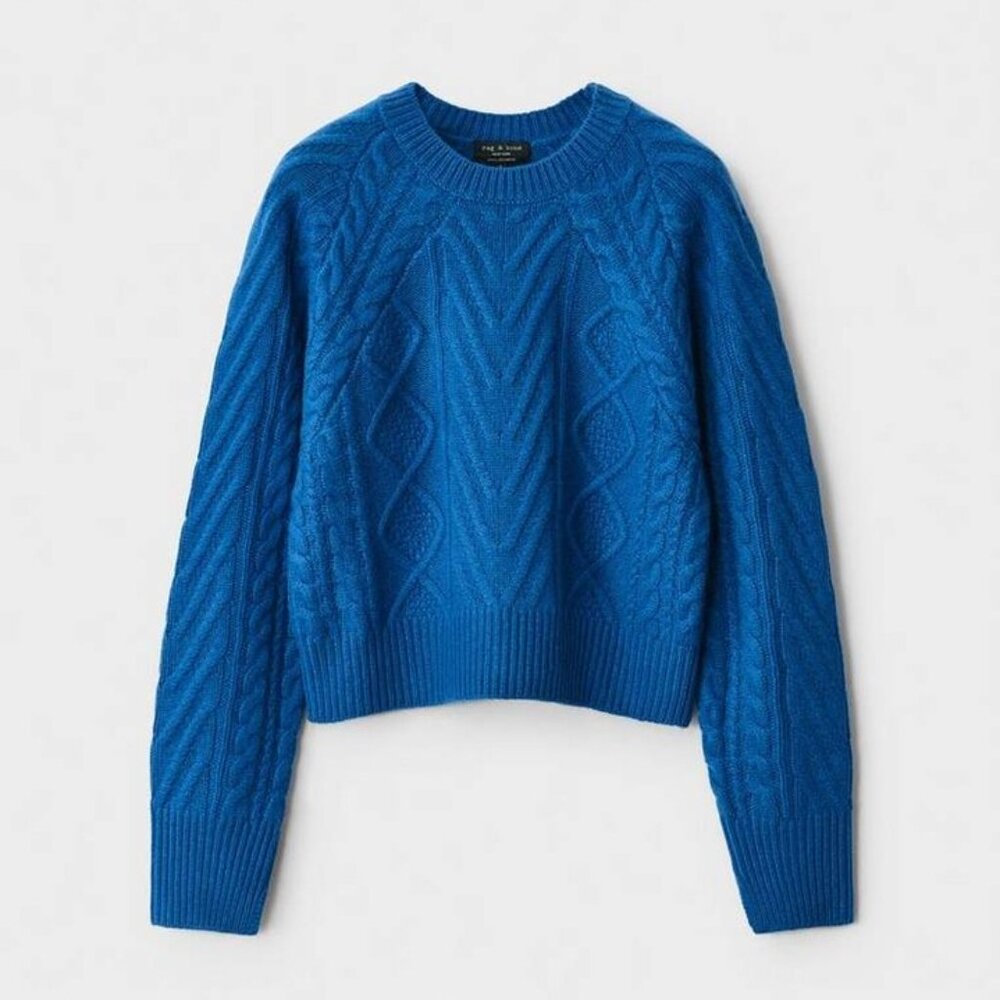 100% Cashmere Pierce Cobalt Blue Cable Knit Sweater